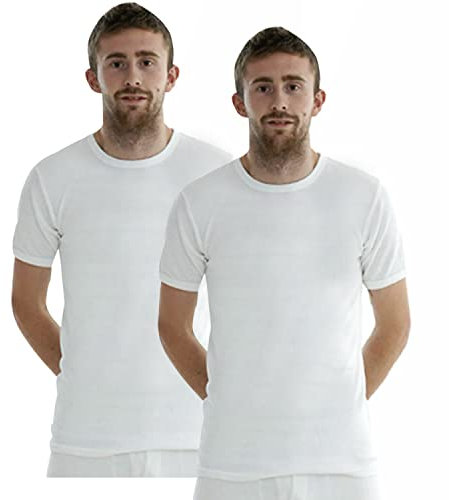 Gaffer 2 Pack Mens Thermal Top Short Sleeve T Shirt Warm Underwear Baselayer Thermals Winter Ski Wear WHT 2XL