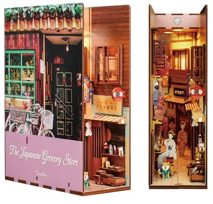 Tonecheer DIY Book Nook Japan Kit Modellbausatz 3D Puzzle aus Holz für Erwachsene zum Baue Miniatur Haus Kit Nook art Haus Kit Bastelset mit Licht geschenk frau männer(Der japanische Lebensmittelladen