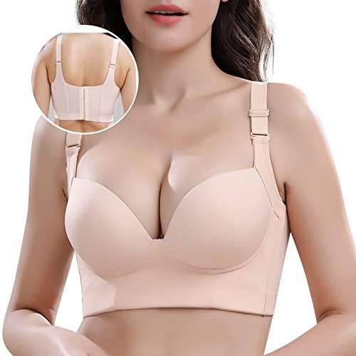 Miscloder Women Deep Cup Bra Hides Back Fat Full Back Coverage Bra with Shapewear Incorporated Plus Size Push Up Sports Bra, Nude, 40A
