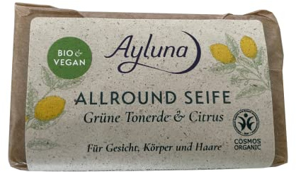 Ayluna Naturkosmetik Allround Seife Grüne Tonerde & Citrus für Gesicht, Körper und Haare 100 g