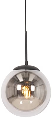 Qazqa Design Pendelleuchte, Pendellampe - Flore - Schwarz mit Rauchglas, 20cm, Ideal als Wohnzimmerlampe