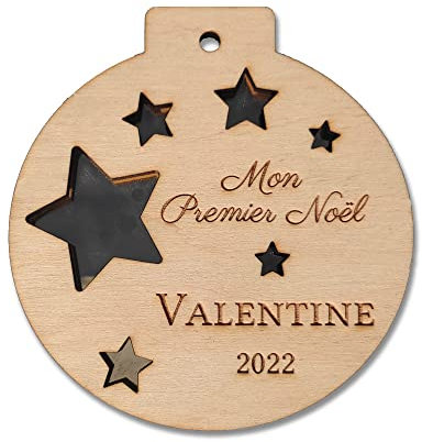 Boule Mon 1er noël en Bois et Miroir Personnalisable. Boule de noël Bois et Miroir à Personnaliser