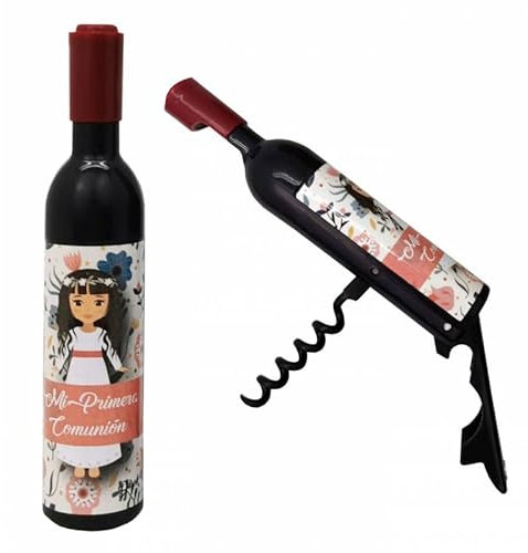 Sacacorchos Magnético 1ª COMUNIÓN NIÑA para Botellas Personalizado en Caja Kraft - Detalles Comuniones Originales Niñas
