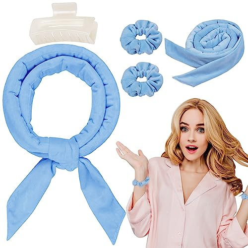 Phantasy® Locken Ohne Hitze Frisurenset, Locken Ohne Hitze Frisurenset, New Samt Lockenwickler über Nacht DIY Haare ,für langes mittleres Haar（Blau）