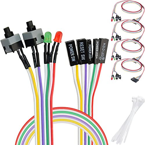 DAOKAI 4 in 1 PC Reset Schalter Kable,Aus/Ein/Reset/HDD-Schalter,HDD Motherboards LED Kabel Licht-Draht-Kit ATX-Netzteil, HDD-Schalterkabel, 27 Zoll(5 Stück)