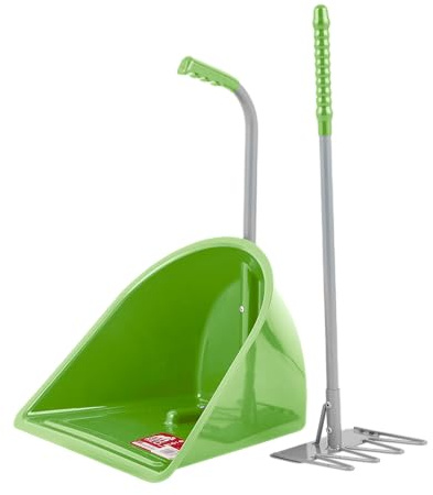 Tidee Red Gorilla Official TEENIE in Pistachio with Short Traditional Rake Horse Manure Shovel Scoop Small Lightweight Suitable for Children Dustpan Set for Paddock Stable Horsebox or Garden Waste