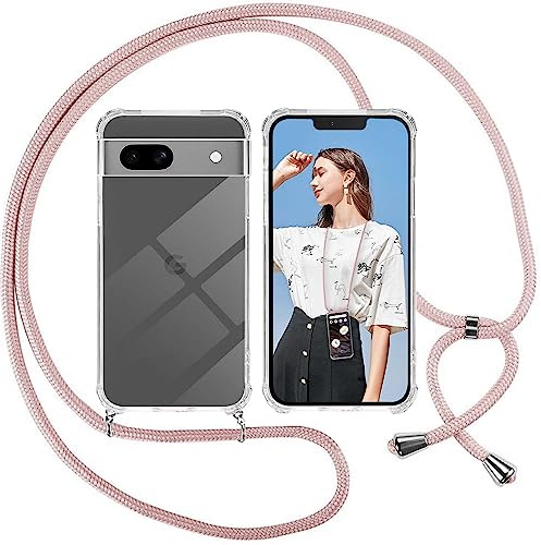 ISOI Kompatibel mit Google Pixel 7A Hülle,Handykette Hülle Silikon Seil Necklace Handyhülle mit Kordel Tasche TPU Bumper Schutzhülle für Google Pixel 7A - Pink