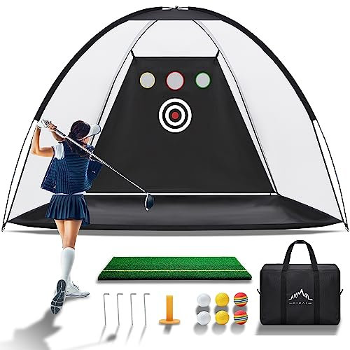 Himal Outdoors Golf Practice Net with Mat, 10x7FT Heavy Duty Golf Hitting Net for Backyard Driving Training, Quick Setup with Carry Bag Ideal Gifts for Men