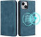 VISOUL Hülle für iPhone 15, Schutzhülle Echt Leder Schützt vor Stoß Kartenfach Magnetverschluss Stand klappbar handyhülle Handytasche Etui Case Blau