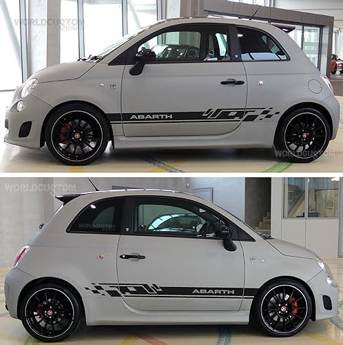 Adesivi Stickers fasce laterali compatibili con Fiat 500 Abarth auto tuning sport (Nero Lucido)