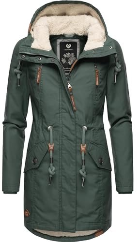 Ragwear Damen Mantel Lange warme Winterjacke mit Teddyfell-Kapuze Elsie Intl Pine Green23 Gr. 4XL