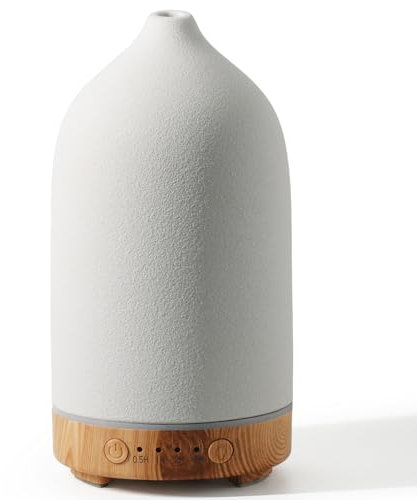 Diffuserlove Ceramic Diffuser 160ML Essential Oil Diffusers for Home Room Air Humidifier Cool Mist Electric Humidifier for Bedroom White(Size:6.8H x 3.6W) (Yellow Wood Pattern Base)