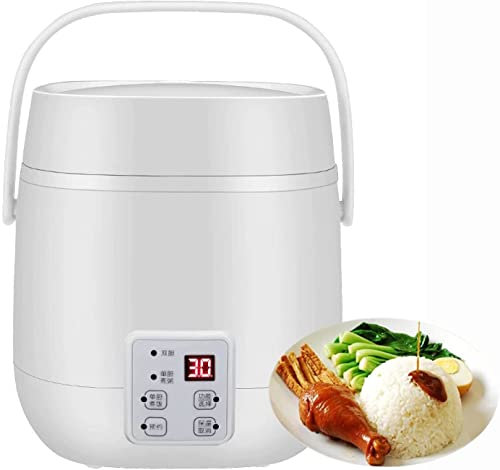 SilteD Mini cuociriso da 1,2 litri con 2 pentole interne antiaderenti, timer e funzione di mantenimento in caldo Cottura lenta a basso contenuto di zucchero per 1-2 persone, Bianco