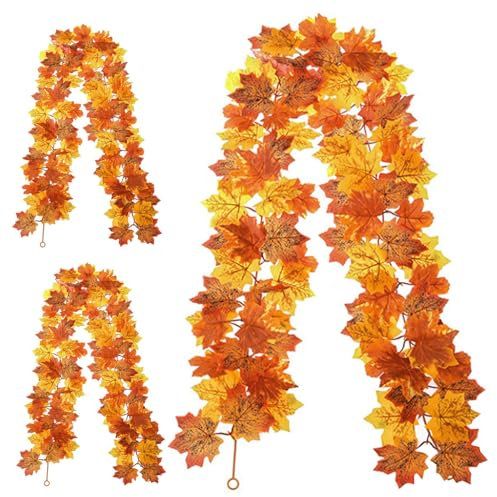 3 Stück Künstliche Herbstblätter Girlande 5.7, Gefälschte Ahorn Rebe Deko Herbst Girlande, Herbst Dekoration für Garten Kamin Zuhause Party