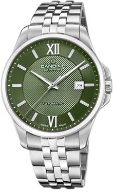 Candino C4768/3 - Reloj automático para hombre, acero inoxidable, color gris, verde, pulsera