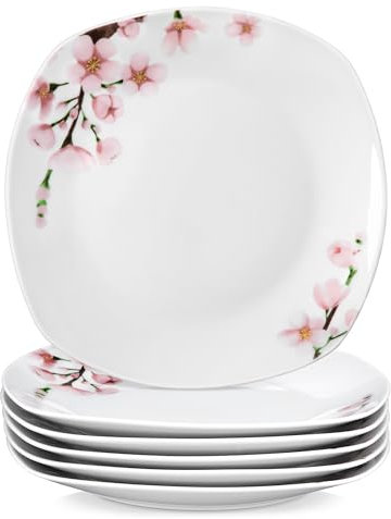 VEWEET, Série ANNIE, Assiettes Plates en Porcelaine 6 Pièces, Assiette à Dîner pour Steak, Poisson, Viande, 25cm - Motif Fleur