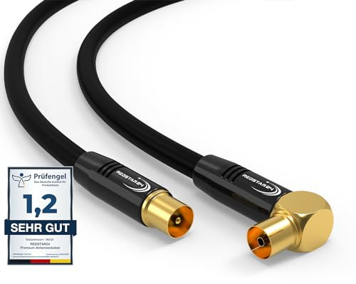 RedStar24 Antennenkabel 4m Schwarz – Stecker zu 90° Gewinkelt Buchse Koaxial – Premium HDTV Koaxialkabel für Kabelfernsehen | TV Kabel: Kompatibel mit TV, Radio, DVB-T/T2, DVB-C, DAB