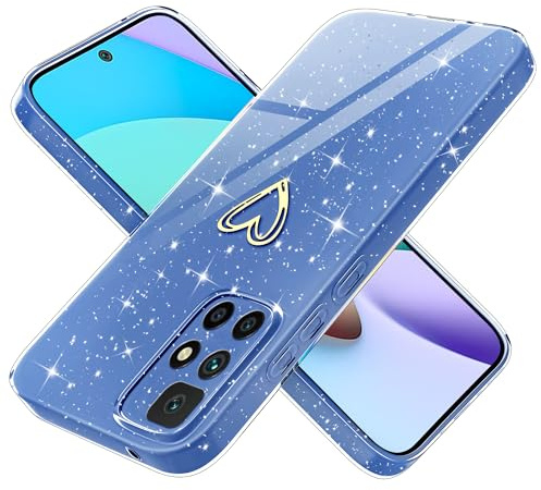 Yichxu Handyhülle für Xiaomi Redmi 10 /Redmi 10 2022 Hülle Glitzer Herz Love Silikon TPU Stoßfeste Schutz Bumper Case Cover Glänzend Ultra Dünn Kratzfeste Schutzhülle für Redmi 10 (6.5), Blau
