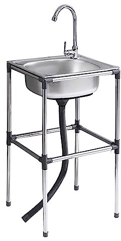 LIPJIA Kitchen Sink,Stainless Steel Commercial Sink, Portable with Faucet, Free Standing Single Bowl, for Camping, for Outdoor Indoor, Laundry, Backyard, Garage