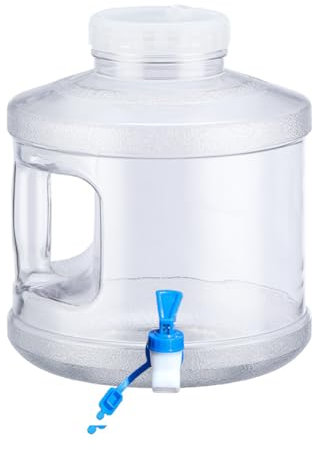 Umikk Bidon à eau rond à large bouche avec robinet et couvercle à visser, portable, polyvalent, rond, pour le camping, sans BPA, 7,5 l (blanc transparent)