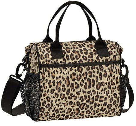 Lonchera con estampado de leopardo africano para viajes, picnic, senderismo, bolsa térmica con piel de animal aislada con correa de hombro ajustable para mujeres, hombres y adultos