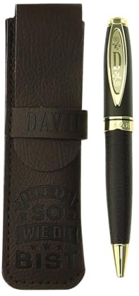 History & Heraldry Bamboo Persönlicher und individueller Kuli Kugelschreiber Stift mit Namen und Spruch Personalisiertes Etui Monogramm-Design persönliches Geschenk (Kuli David)