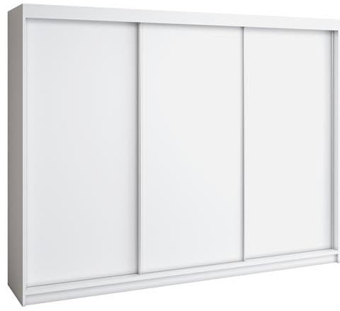 A&J MöbelLand Moderne 3-türiger Kleiderschrank mit Schwebetüren und 4 Schubladen, 200 cm, Weiß (Weiß)