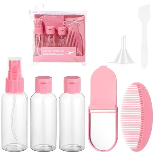 Flintronic Travel Bottles Set for Toiletries, Leak-Proof Silicone Travel Containers, Small Mini Empty Squeeze Bottles Travel Accessories for Toiletries, Shampoos, Conditioner and Lotion-Pink