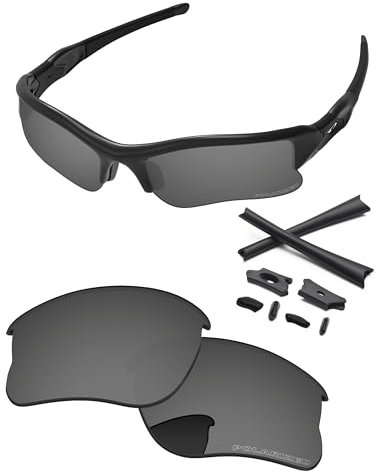PapaViva Ersatzgläser und Gummi-Sets für Oakley Flak Jacket XLJ OO9009 Sonnenbrille, 63 mm, Schwarz/Chrom, polarisiert