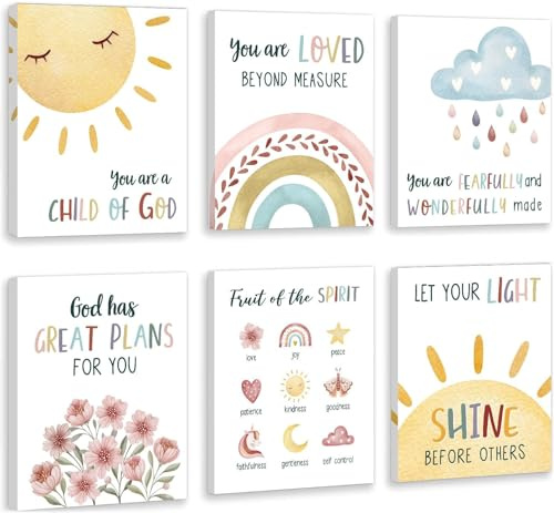 HPNIUB Wanddekoration für Kinder, Bibelversen, inspirierende, christliche Wandkunst, Regenbogen-Schrift, Leinwand-Wandkunst für Kinderzimmer, Schlafzimmer, Klassenzimmer, Sonntag, Schule, christliches