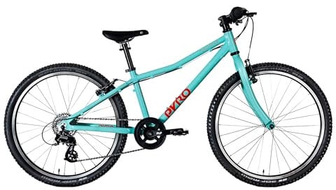 TechniBike PYRO TWENTYFOUR - Superleichtes 24 Zoll Kinderfahrrad für Mädchen und Jungen (MTB Lenker, Microshift 8-Gang Kettenschaltung, V-Brakes, Alu Laufräder, ergonomischer Velo Sattel, 8,5 kg)