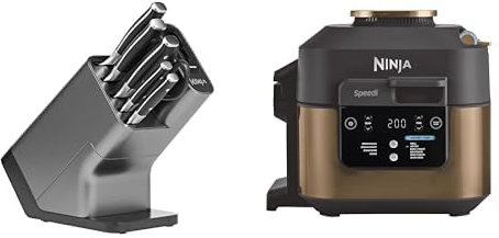 Bloc-couteaux Ninja Foodi StaySharp avec Affûteur, 6 Pièces Aiguisés, Acier Inoxydable, K32006EU + Ninja Speedi 10-en-1 Cuiseur rapide, Air Fryer, Multicuiseur, Repas pour 4 en 15 minutes, ON400EUCP