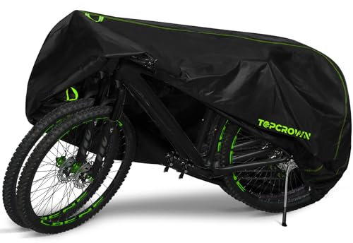 Topcrown Bike Cover Waterproof Outdoor Storage for 1/2/3 Bikes, Bicycle Cover Rain Sun UV Dust Wind Proof with Storage Bag for Mountain Road Bike/Ebike (210D Black+Green, XXL Size for 2 bikes)