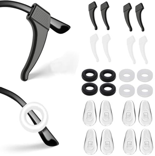 12 paires de plaquettes de nez pour lunettes,Antidérapant Support,Verres antidérapants Crochets d'oreille,Coussinets d'oreille pour lunettes de sport Lunettes de soleil Lunettes, noir et blanc