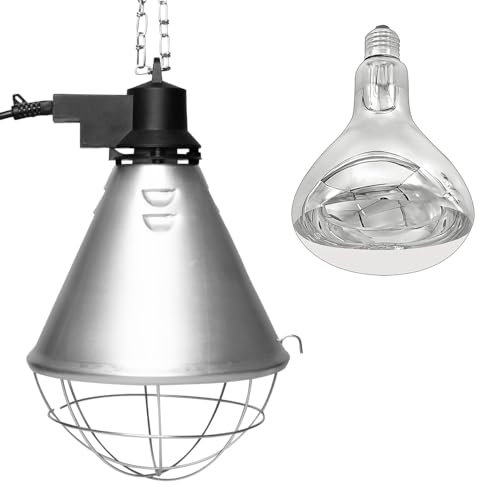 NCC-Licht Aufzuchtleuchte Wärmelampe Wärmestrahler Infrarot Rotlicht BR125 150W Klar für Tiere Hühner Ferkel Schutzkorb 2,5m Kabel & Stecker