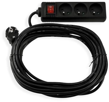 Steckdosenleiste mit Schalter – 3X Steckdose 230V – 10 m Kabel – Schuko-Stecker – Für Zuhause und Büro – Überlastungsschutz – Max. Belastung 3680W – 220–240V AC – Schwarz