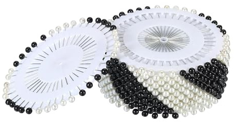 WedDecor 40 Black and White Round Pearl Quilting Pins