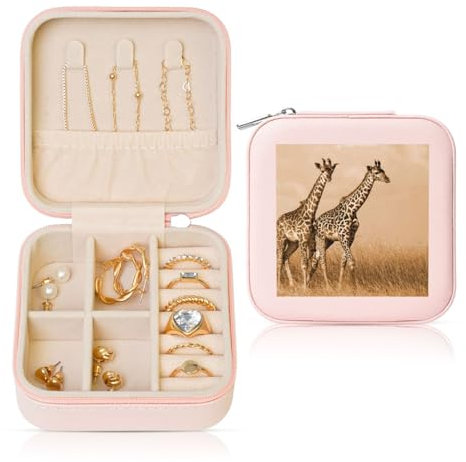 GSGCSBYMLG Schmuckkästchen mit zwei Giraffen, die auf dem Barren laufen, bedruckt, quadratisch, Leder, Schmuckaufbewahrungsbox, tragbare Schmuckschatulle