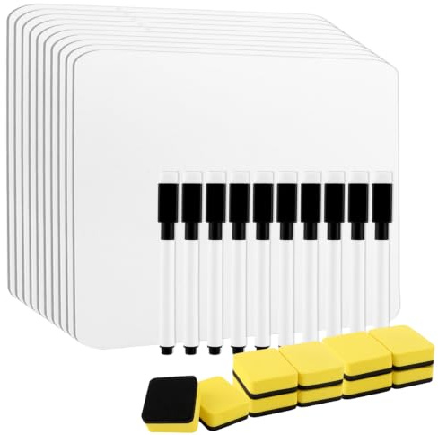LDXDRU 10 Pack A4 Small Whiteboard, Mini White Board with Pens and Erases | 30 x 21cm Dry Erase Whiteboard Portable Double Sided White board for Home Office Studio