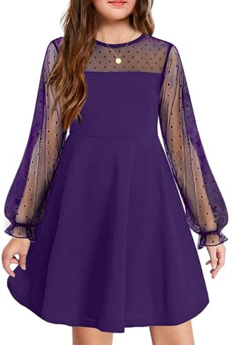 Arshiner Robe d'automne et d'hiver pour Filles élégante à Manches Longues en Maille Longueur Genou Robe de Princesse Violet foncé 140