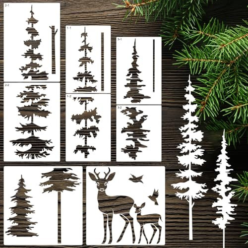 Large Pine Tree Stencils for Painting on Wood Fence Giant Wall Stencils Reusable Forest Tree Mural Templates for Wall Garden Fence Window Furniture