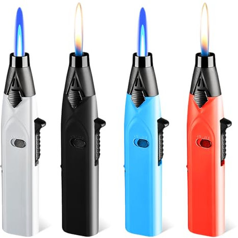 4 Stück Sturmfeuerzeug Mit Jetflamme, Double Flame, Wiederaufladbar (Verkauft Ohne Butangas) - Für Kerzen, Camping, Grill
