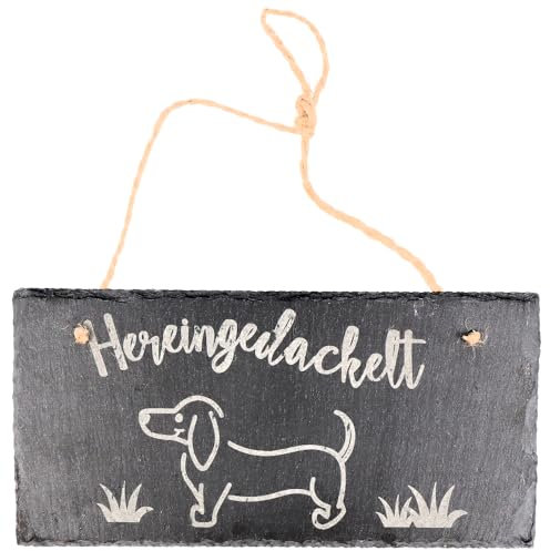 Spruchreif | Pizarra con grabado | Placa para puerta | Cartel de pizarra con cordón | Cartel de bienvenida para colgar | Pizarra con texto en alemán Dog | Regalo para los amantes de Dachshund