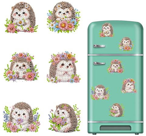 CXINLky DIY Diamond Art Painting Sommer Tier Kühlschrankmagnete, Tier Diamant Malerei Kühlschrank Magnete Kits Home Dekoration für Kühlschrank, Magnettafel, Pinnwand-02-Igel