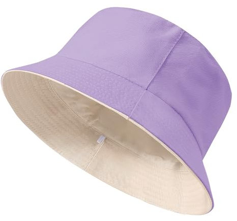 TOMEEK Fischerhut Herren Bucket Hat Damen Sonnenhut Reversibel Fischerhüte Baumwolle Sommerhut Unisex Anglerhut Doppelseitig Freizeithut Faltbar Einfarbige(Lila Beige,XL)