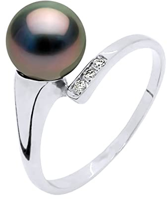 Pearls & Colors – Schmuckring mit Tahiti-Perle rund 8-9 mm – Qualität A+ – 0,02 Karat Diamanten – erhältlich in Gelbgold & Weißgold – Damenschmuck, Metall Gold Metall Gold Perle, Perle