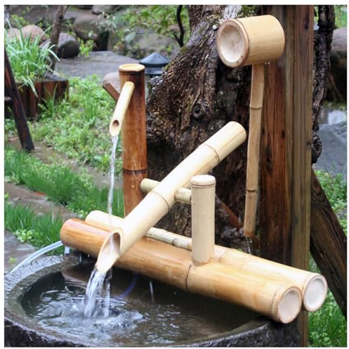 ZBJDX Fuente De Agua Japonesa para Patio Trasero, Fuente De Bambú con Bomba De Agua Universal, Fuente De Agua Decorativa para Exteriores