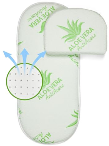 EPSELIA Matratze aus Aloe Vera für Kinderwagen, mit Kissen, Zertifizierung gegen Erstickungsgefahr EN16890:2017, Struktur mit Belüftungslöchern, milbendicht, Oeko-Tex® Certipur™