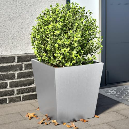 IKAYAA 2 Unidades Macetero Alto 40 x 40 x 40 cm Diseño Moderno para Plantas de Interior y Exterior, Maceta Grande de Acero, Jardinera Alta Acero galvanizado/Gris