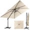 SFAREST 3M Cantilever Parasol, 3 Positions Adjustable Sun Shade Parasol with Crank Handle, Cross Base & 360°Rotation, Outdoor Heavy Duty Overhanging Umbrella for Backyard Poolside Lawn (Beige)